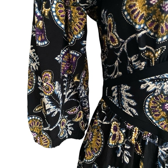 Ba&sh Vienne Black Floral Midi Dress Boho Wedding Guest US 6 - Picture 8 of 16